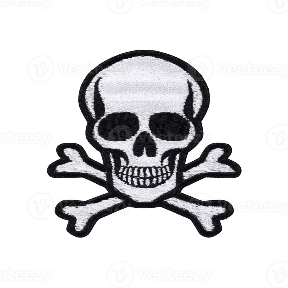 White skull and crossbones symbol with black outline, often associated with danger or piracy, is depicted on plain background. design is simple and bold png
