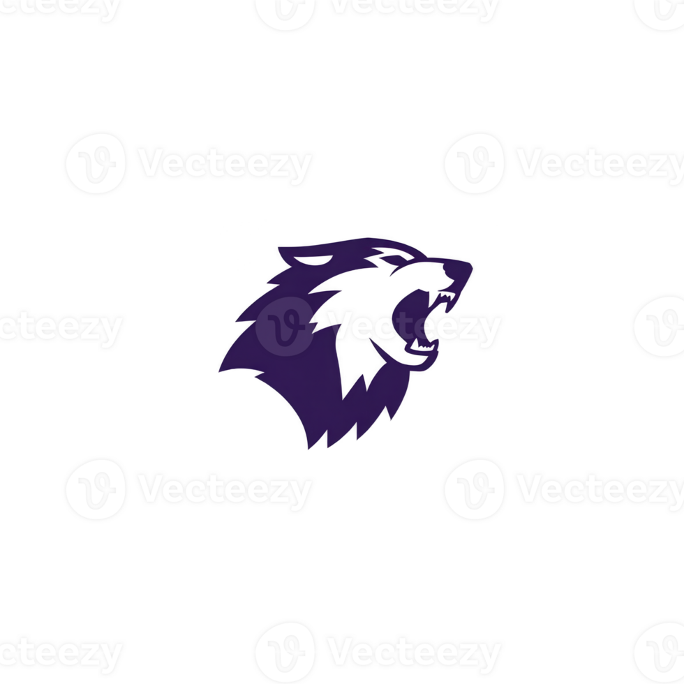 Stylized purple lion head logo with fierce expression, set against plain background, symbolizes strength and courage. minimalist design emphasizes boldness and power png