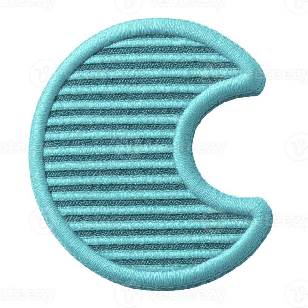 Textured, crescent shaped patch in light blue with ribbed pattern, perfect for adding unique touch to clothing or accessories. design is simple yet stylish png