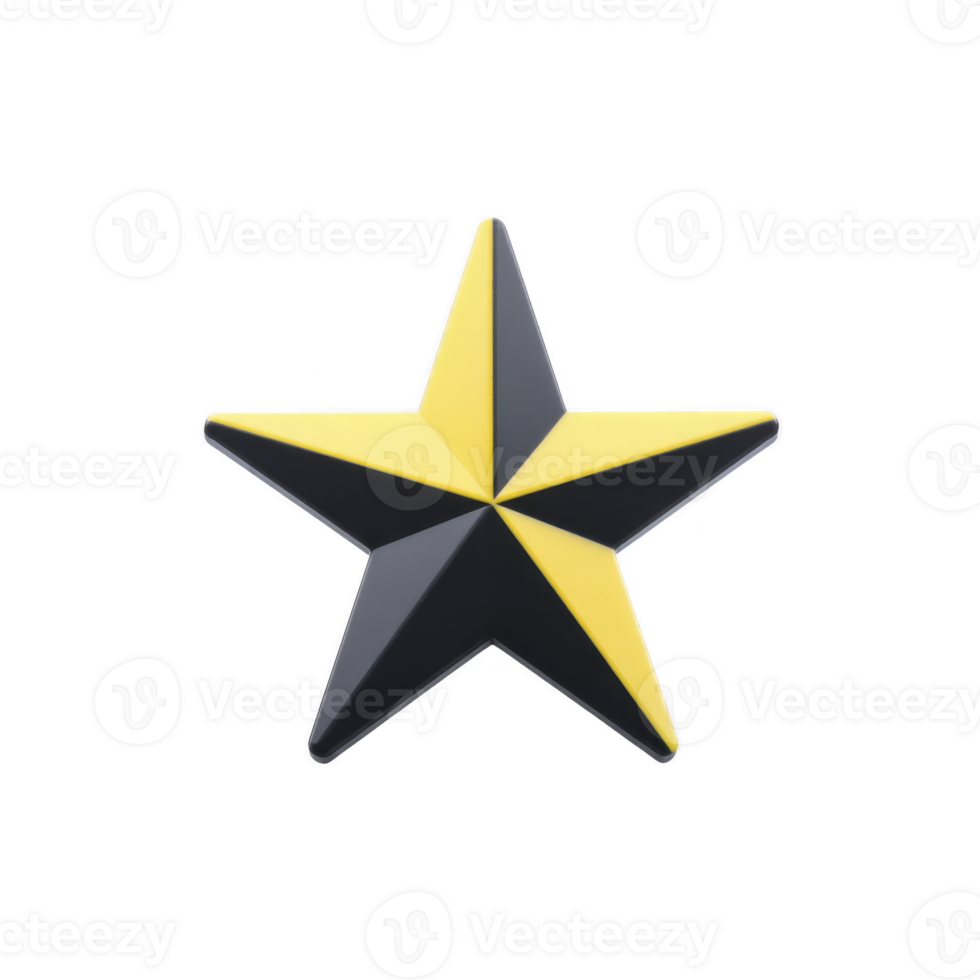 3D black and yellow star with glossy finish, featuring sharp edges and symmetrical design, creating modern and striking appearance png