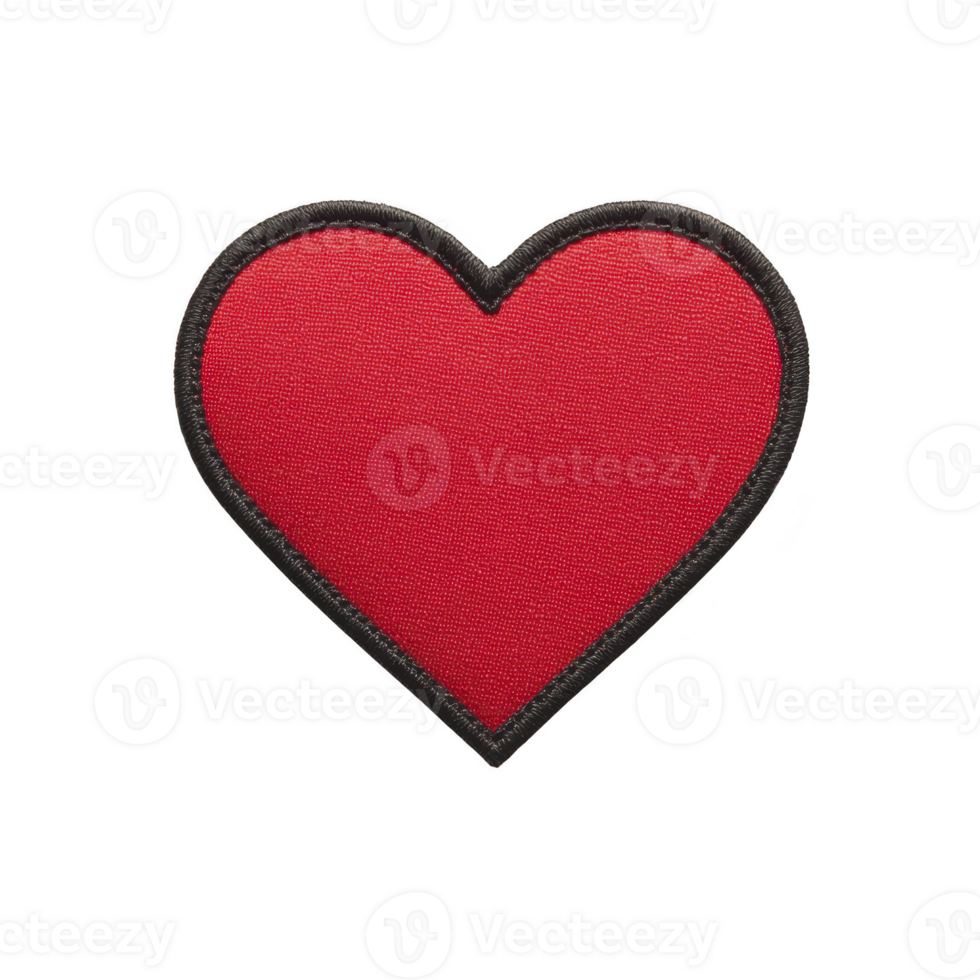 Red heart shaped fabric patch with black border, symbolizing love and affection. patch is isolated on transparency background, highlighting its vibrant color and simple design png