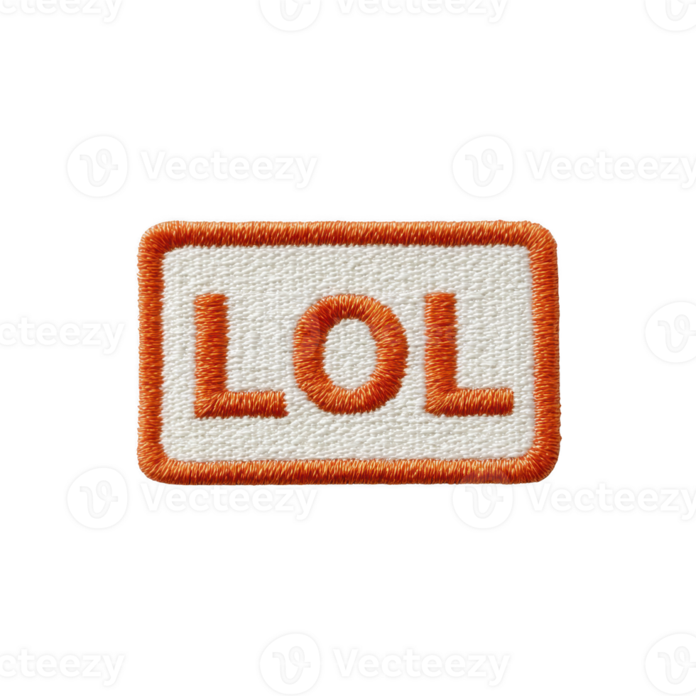 Rectangular embroidered patch with text LOL in bold orange letters is outlined by orange border, conveying playful and humorous vibe png