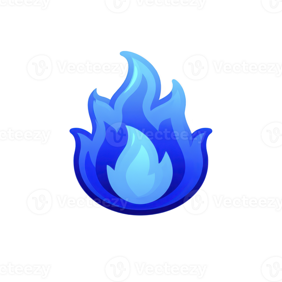 Vibrant blue flame icon with gradient effect, symbolizing energy and heat. flame has stylized, modern design, often used to represent gas or fire in digital graphics png