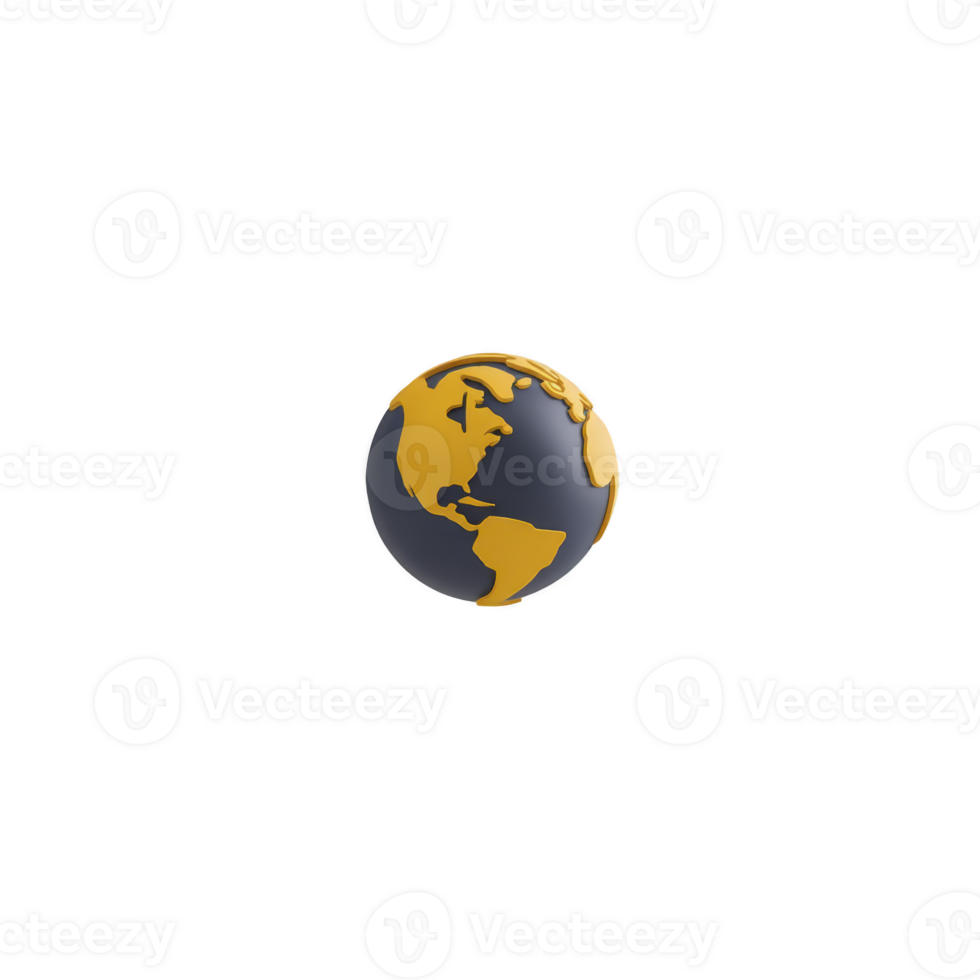 3D illustration of globe with gold continents on transparency background, symbolizing global connectivity and modern design png