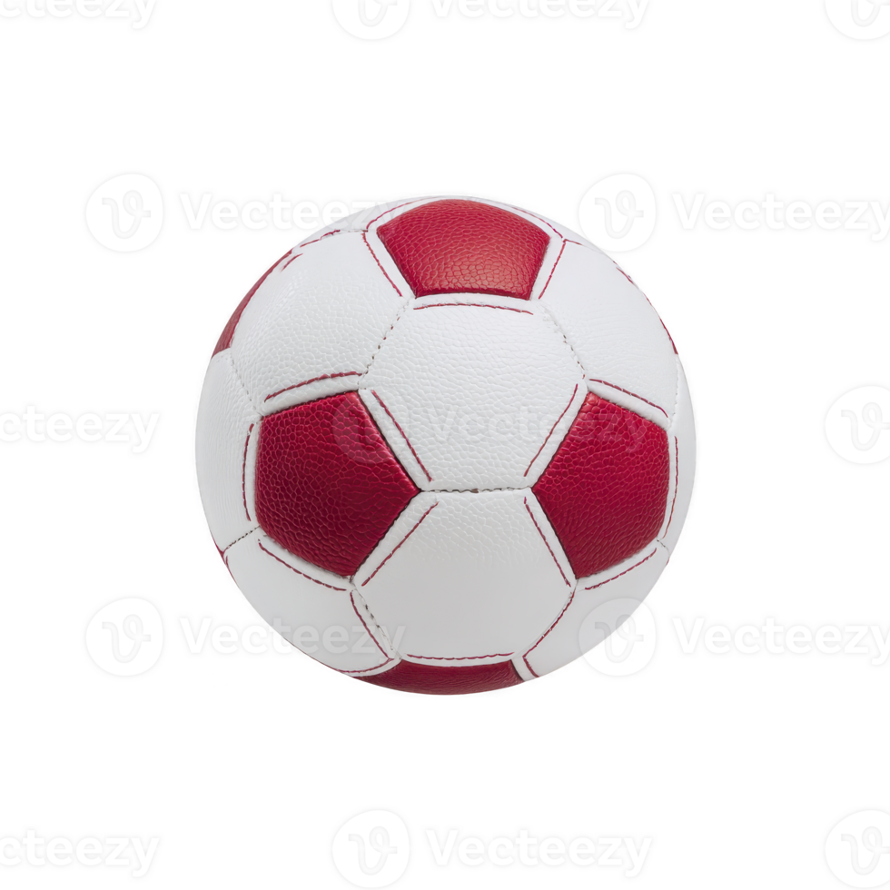 Red and white soccer ball with classic hexagon and pentagon pattern, isolated on transparency background. ball vibrant colors and texture are clearly visible png