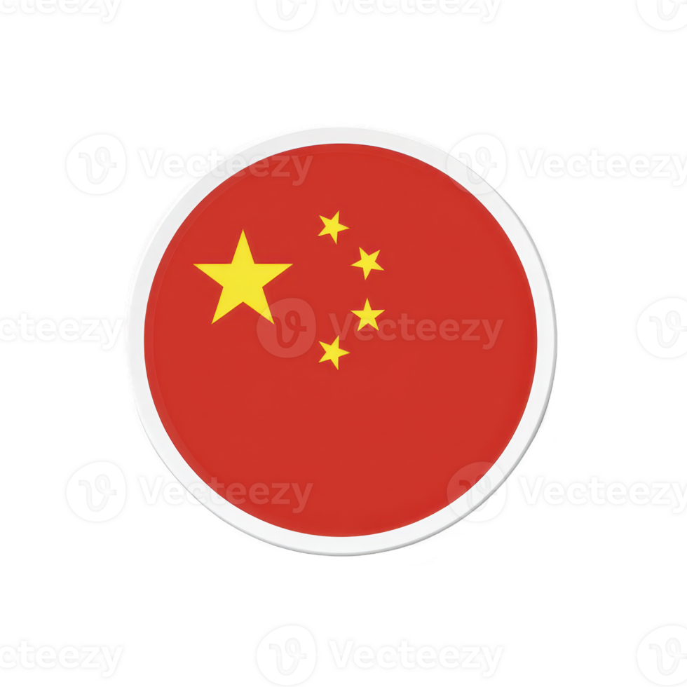 Image shows circular representation of Chinese flag, featuring large yellow star and four smaller stars on red background png