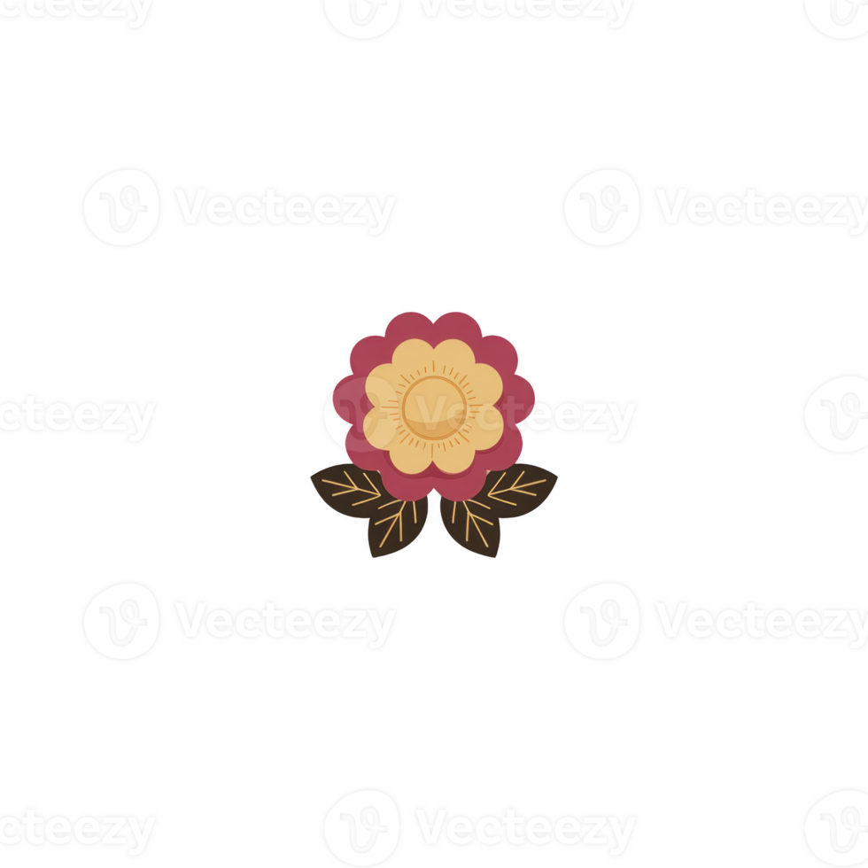 Simple, colorful flower illustration with red and yellow bloom and green leaves, set against plain background. design is minimalistic and cheerful png