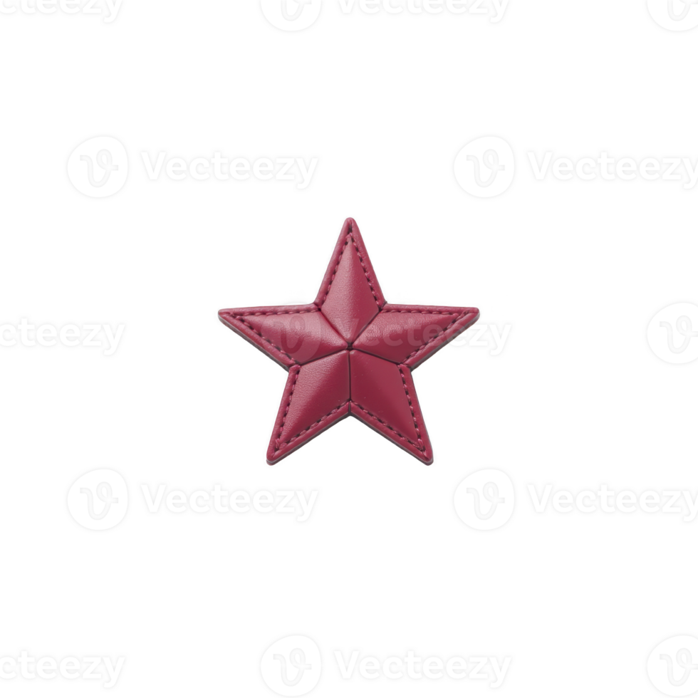Red leather star shaped patch with detailed stitching, isolated on transparency background, perfect for fashion design or crafting projects png