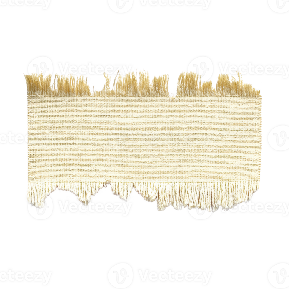 Piece of frayed beige burlap fabric with uneven edges, isolated on transparency background, showcasing its texture and natural appearance png