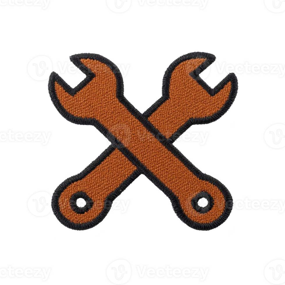 Crossed brown wrenches on transparency background symbolize repair and maintenance. textured design gives rugged, industrial feel, ideal for representing mechanical work or DIY projects png