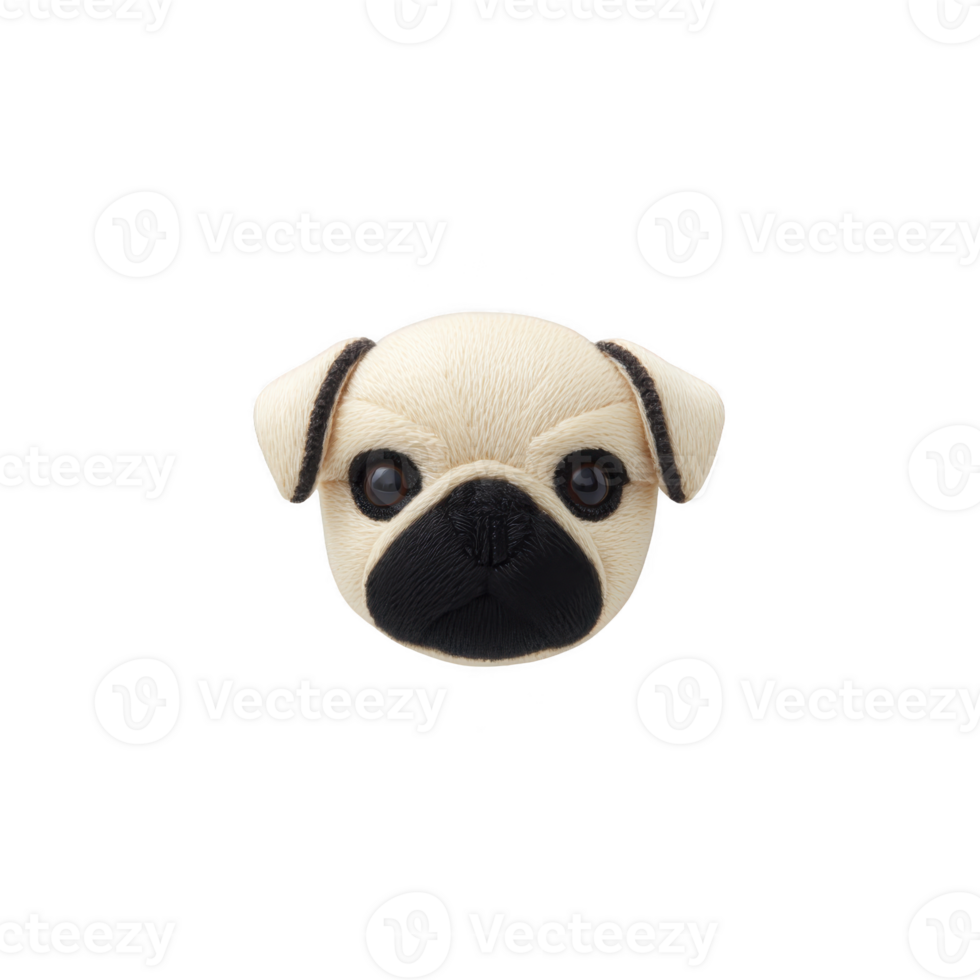 Cute, round, beige pug face with black ears and snout is centered on plain background, showcasing playful and adorable expression png