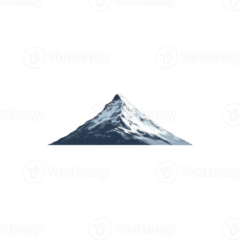 Solitary snow capped mountain peak stands majestically against clear sky, showcasing its rugged beauty and serene isolation. crisp white snow contrasts with dark rocky surface png
