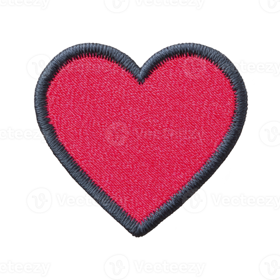 Vibrant red heart patch with dark border, perfect for adding touch of love to clothing or accessories. embroidered design is simple yet expressive, ideal for customization png
