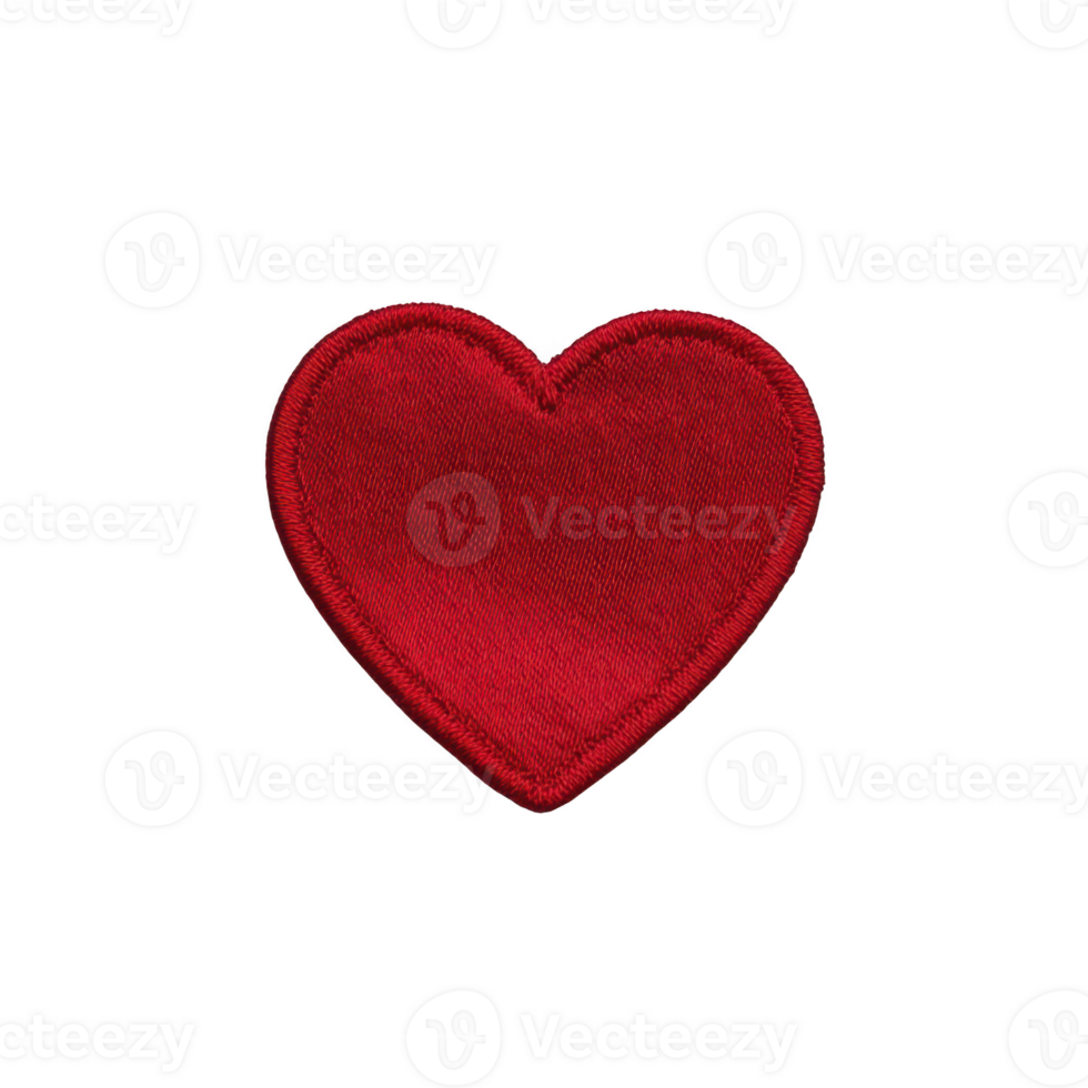 Vibrant red heart shaped patch with textured fabric surface, perfect for adding touch of love to clothing or accessories. patch features smooth, embroidered edge png