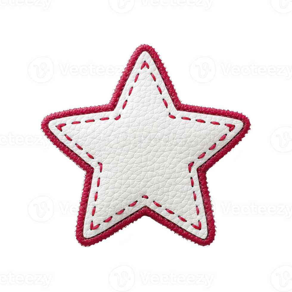 White leather star patch with red stitching creates bold and stylish design, perfect for adding flair to clothing or accessories png