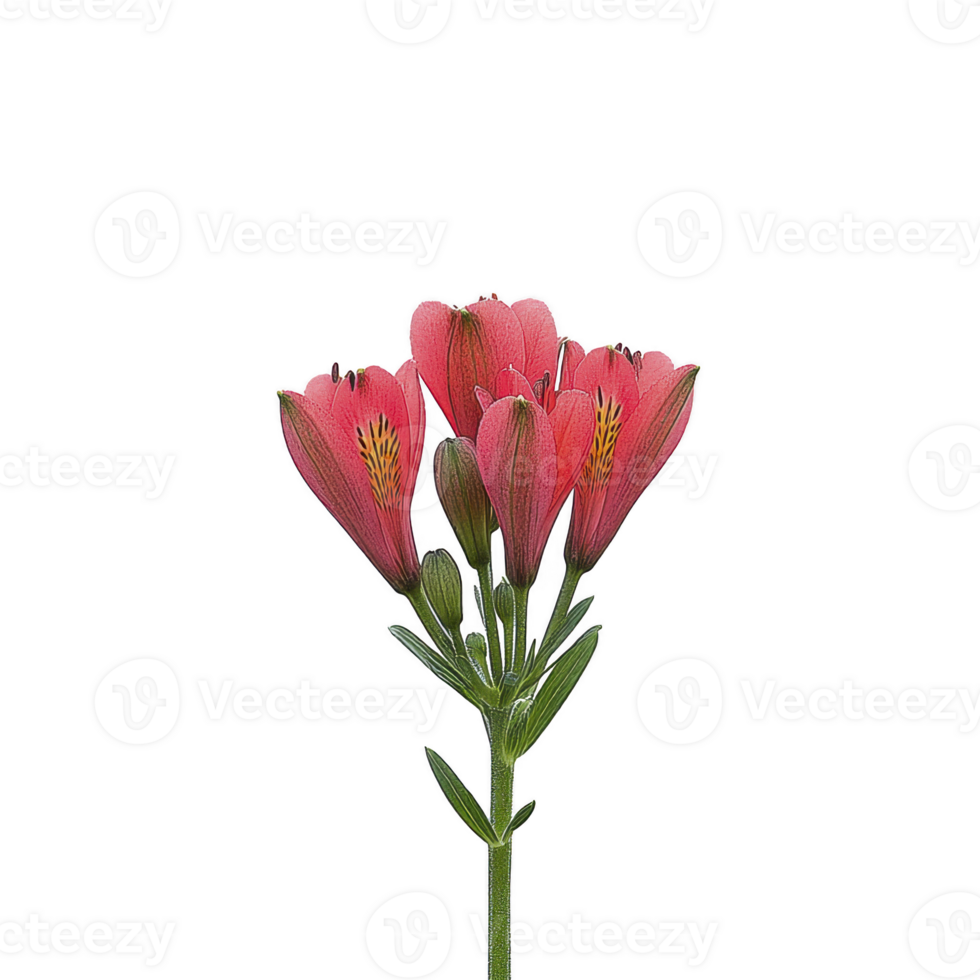Cluster of vibrant red flowers with delicate petals and yellow accents stands against plain background, showcasing nature beauty. green stem and leaves add contrast png