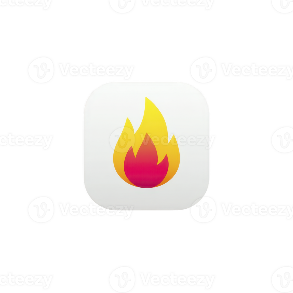 This features vibrant flame icon with gradient of yellow to red, set against transparency background. design is simple and modern, conveying energy and warmth png