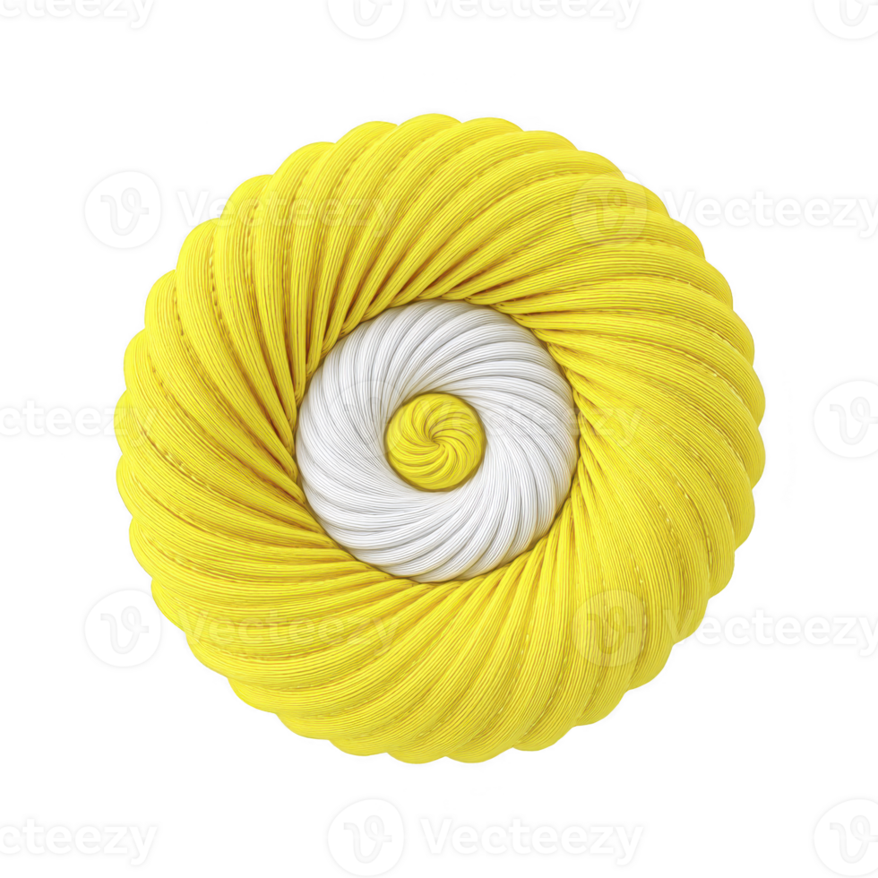 Vibrant, spiral shaped object with yellow and white color scheme, resembling twisted rope or yarn, creating dynamic and eye catching pattern png
