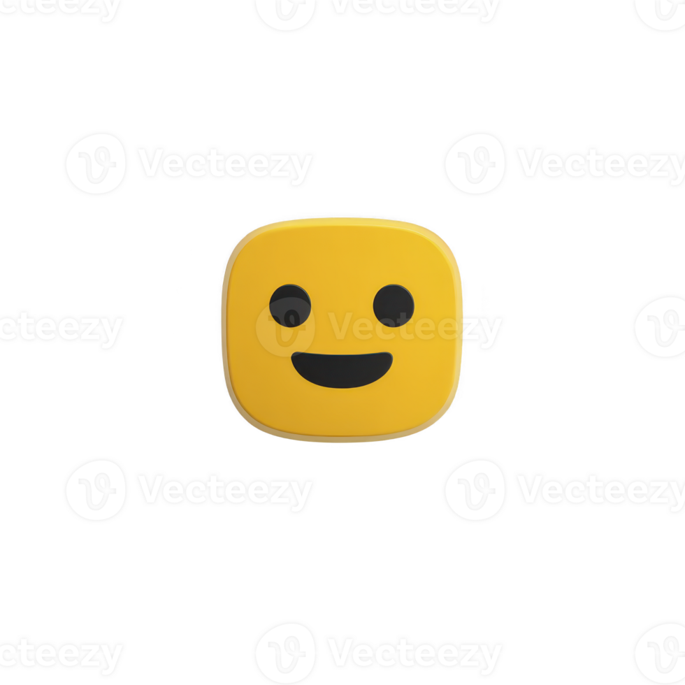 Yellow square smiley face emoji with cheerful expression is centered on plain background. emoji features simple design with black eyes and wide smile, conveying happiness and positivity png