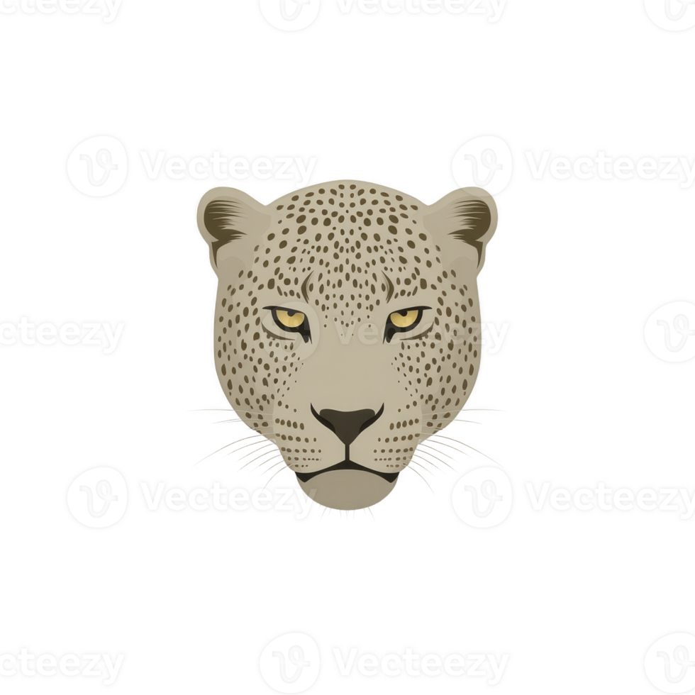 Detailed illustration of leopard face with focused expression, showcasing its distinctive spotted fur and piercing eyes. artwork captures essence of this majestic wild cat png