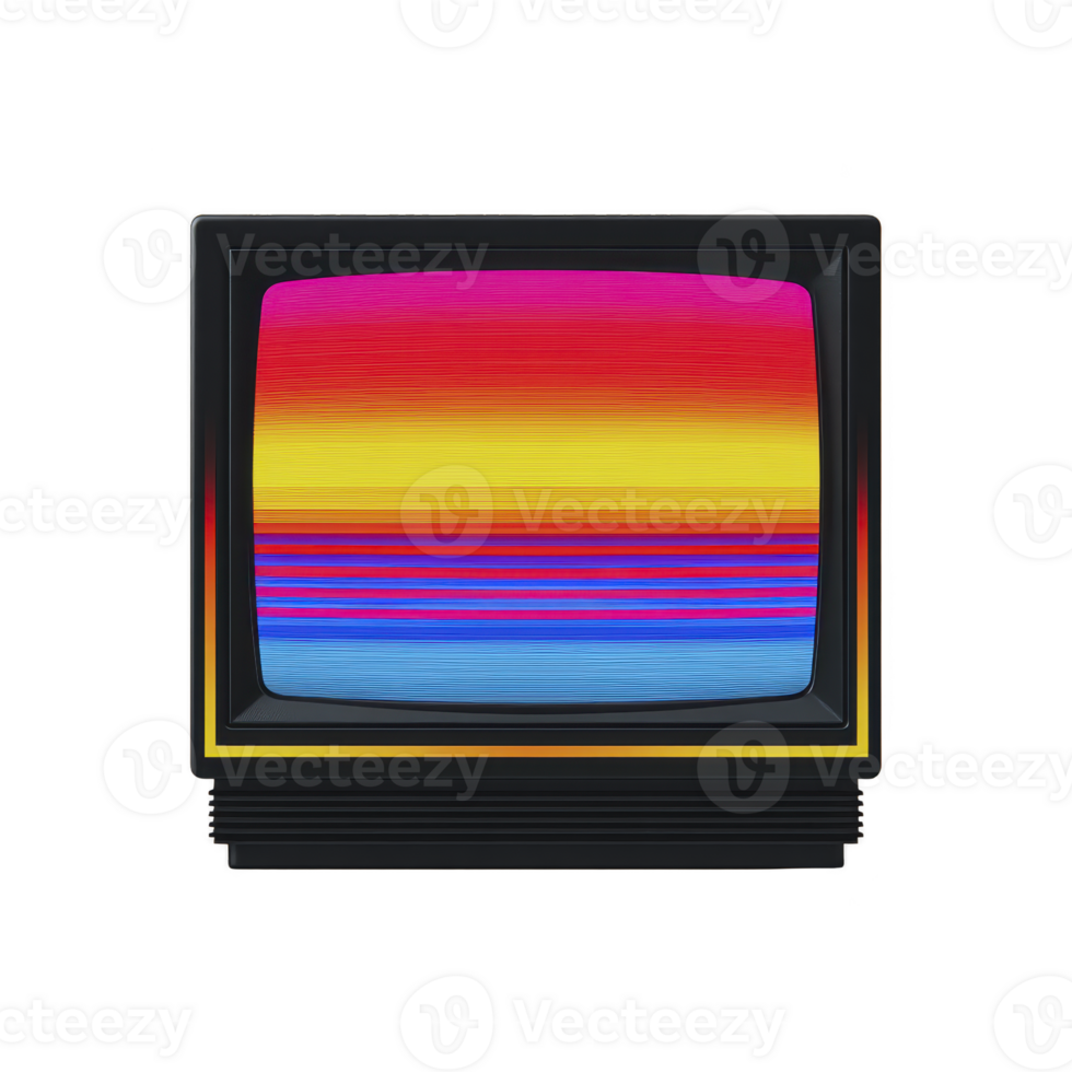Retro television set displays vibrant, colorful gradient screen with shades of red, orange, yellow, and blue, evoking nostalgic and artistic feel png