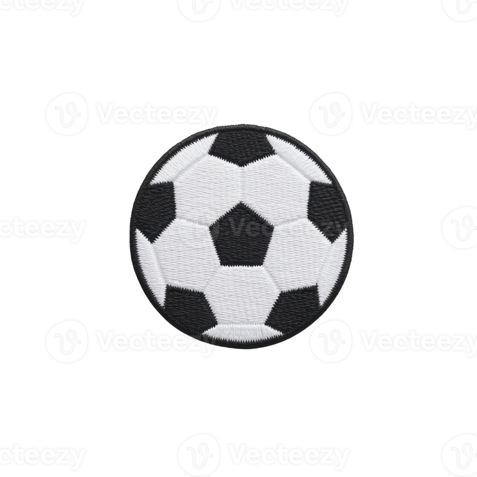 Black and white embroidered soccer ball patch with classic pentagon and hexagon pattern, isolated on transparency background png