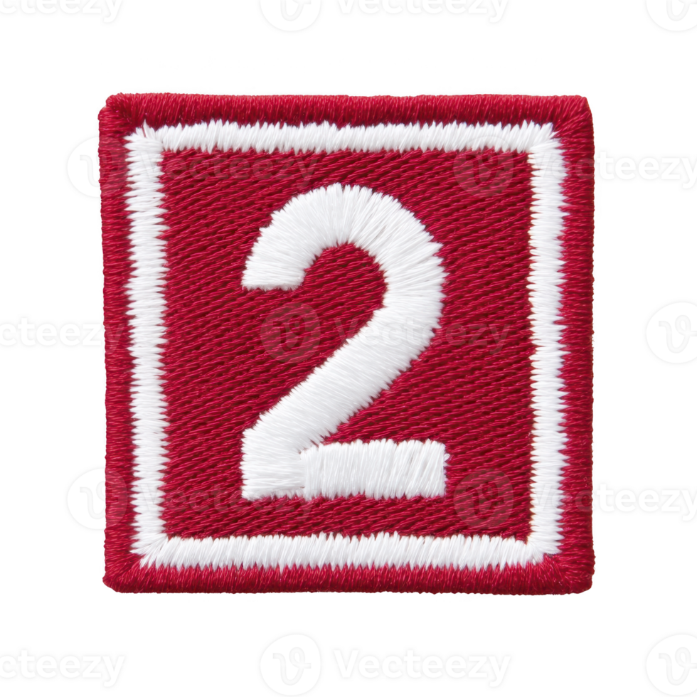 Red embroidered patch with white number two in center, outlined by white border, symbolizing rank or achievement png