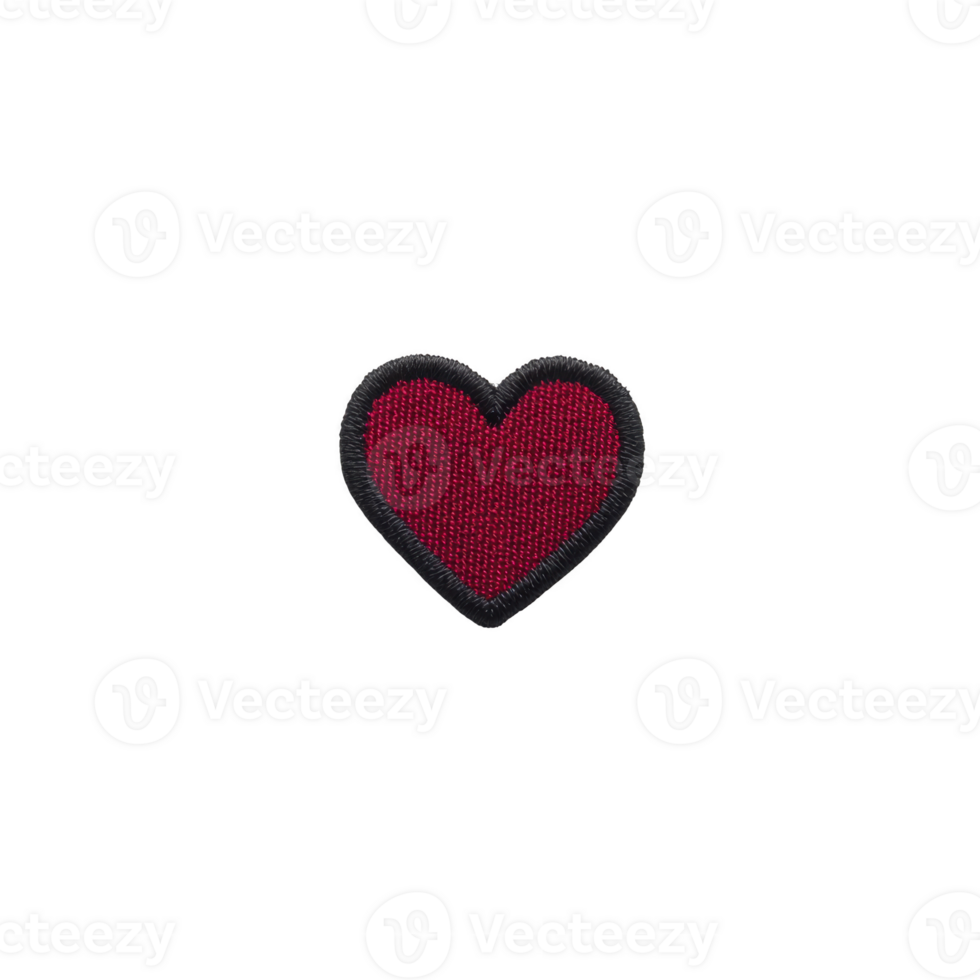 Red heart shaped patch with black border, symbolizing love and affection, isolated on transparency background. This simple design is perfect for adding touch of emotion to clothing or accessories png