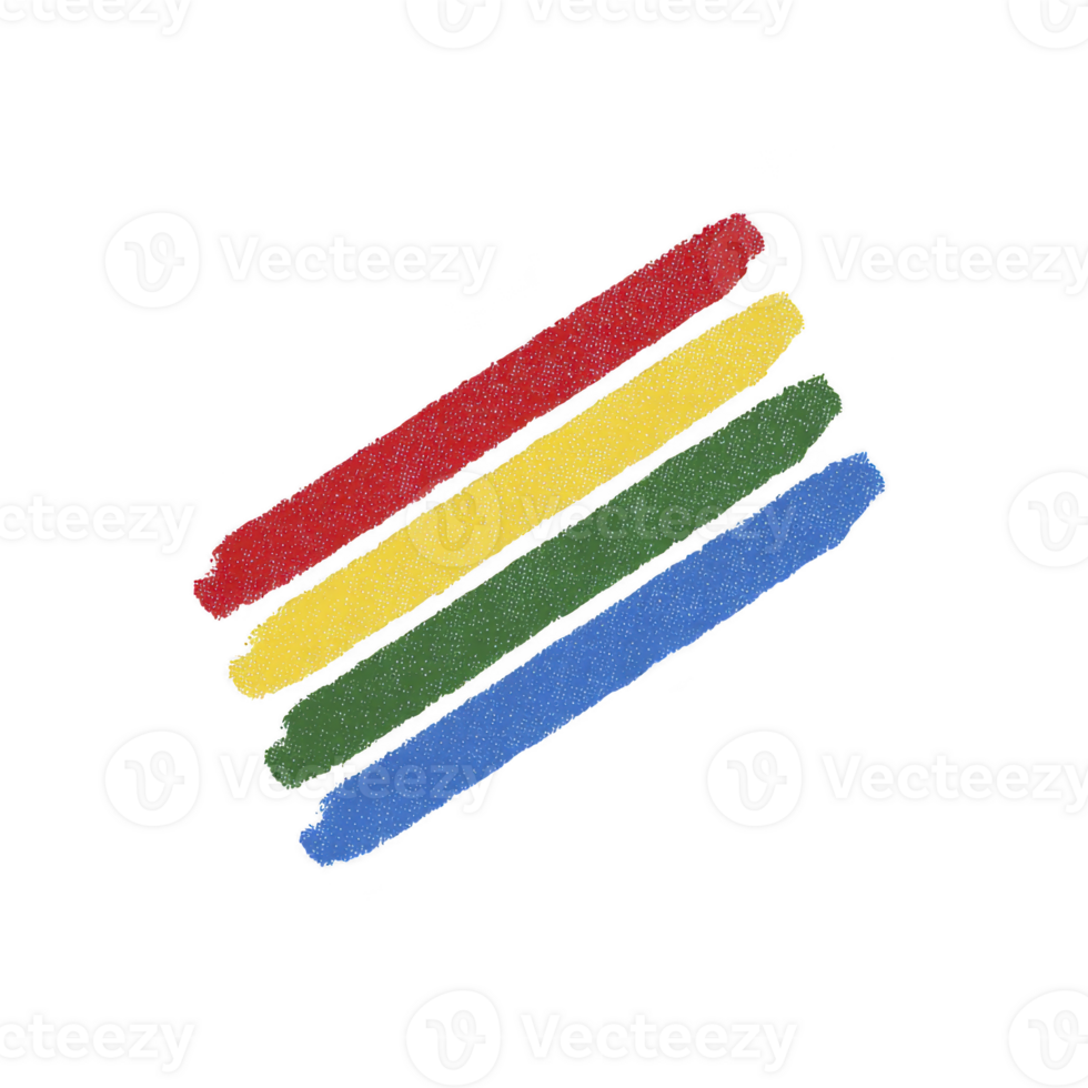 Four colorful, textured lines in red, yellow, green, and blue are arranged diagonally on transparency background, creating vibrant and artistic design png