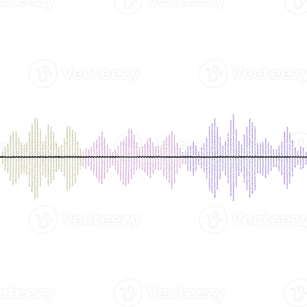 Colorful soundwave pattern on transparency background, showcasing gradient of yellow, pink, and blue hues. waveform reflects dynamic and vibrant audio representation png
