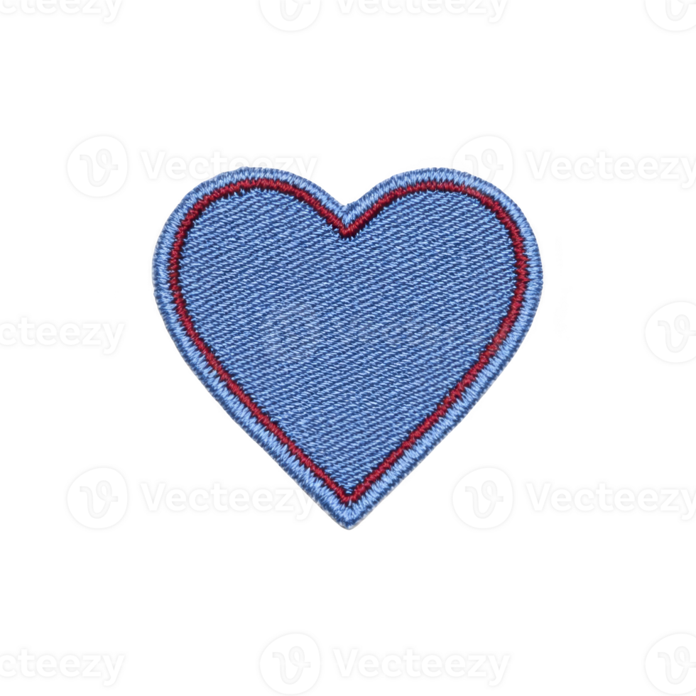 Blue heart shaped embroidered patch with red outline, perfect for adding touch of style to clothing or accessories. patch has textured fabric surface and simple, elegant design png