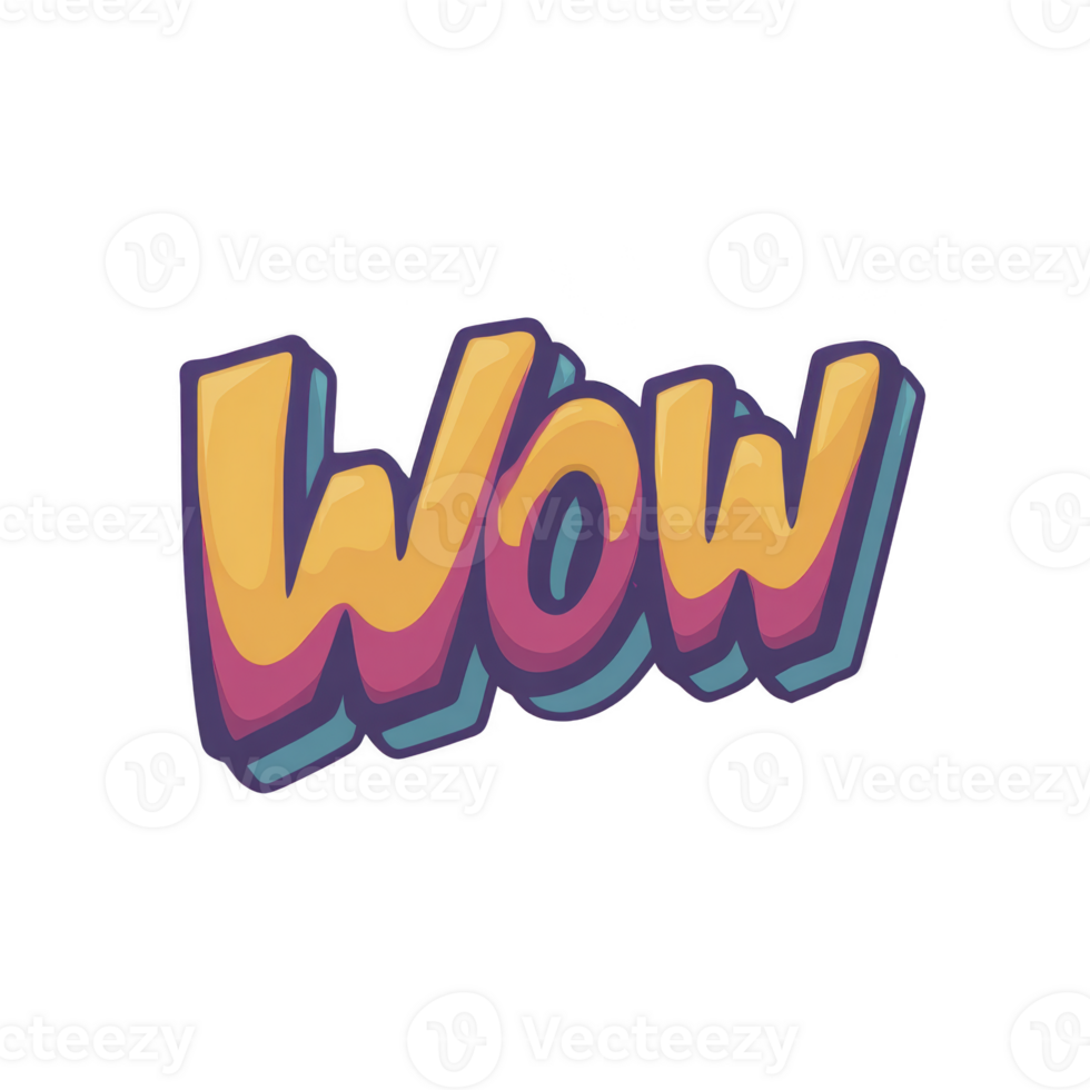 Colorful 3D text design with word Wow in vibrant shades of orange, pink, and blue, creating playful and dynamic effect png