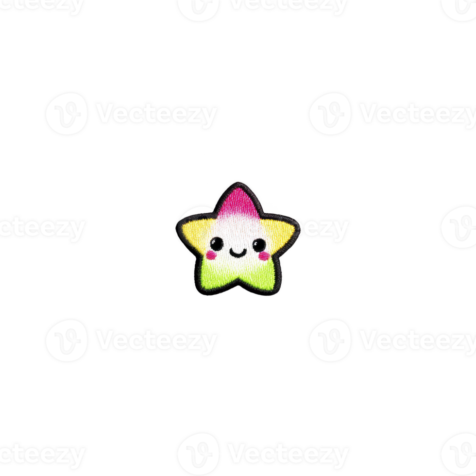 Cute, colorful star with smiling face and blushing cheeks, featuring gradient of pink, yellow, and green, creating cheerful and playful design png
