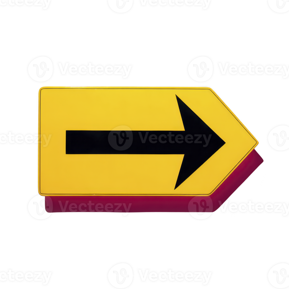 Bright yellow road sign with bold black arrow pointing right, indicating direction or navigation. sign is isolated on transparency background, emphasizing its clarity and purpose png