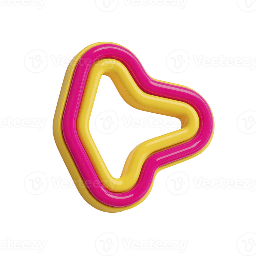 Vibrant, abstract 3D shape featuring interlocking pink and yellow layers, forming dynamic arrow like design. glossy finish adds modern and playful touch to composition png