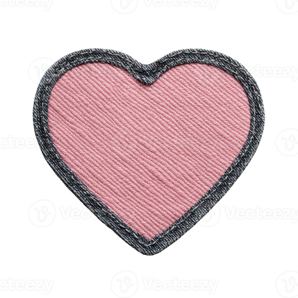 Pink heart shaped fabric patch with black border, perfect for clothing decoration or crafts. textured surface adds charming touch, making it ideal for personalizing items png
