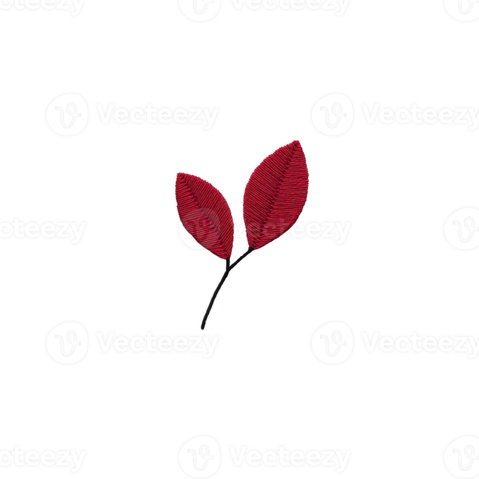 Simple illustration of two red leaves on black stem, set against transparent background, creating minimalist and elegant design png