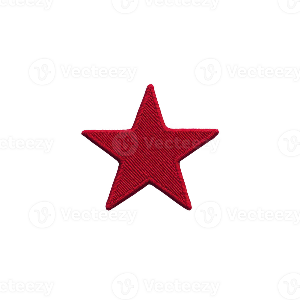Red embroidered star patch on transparency background, symbolizing boldness and creativity. star texture adds depth, making it ideal for fashion or design projects png