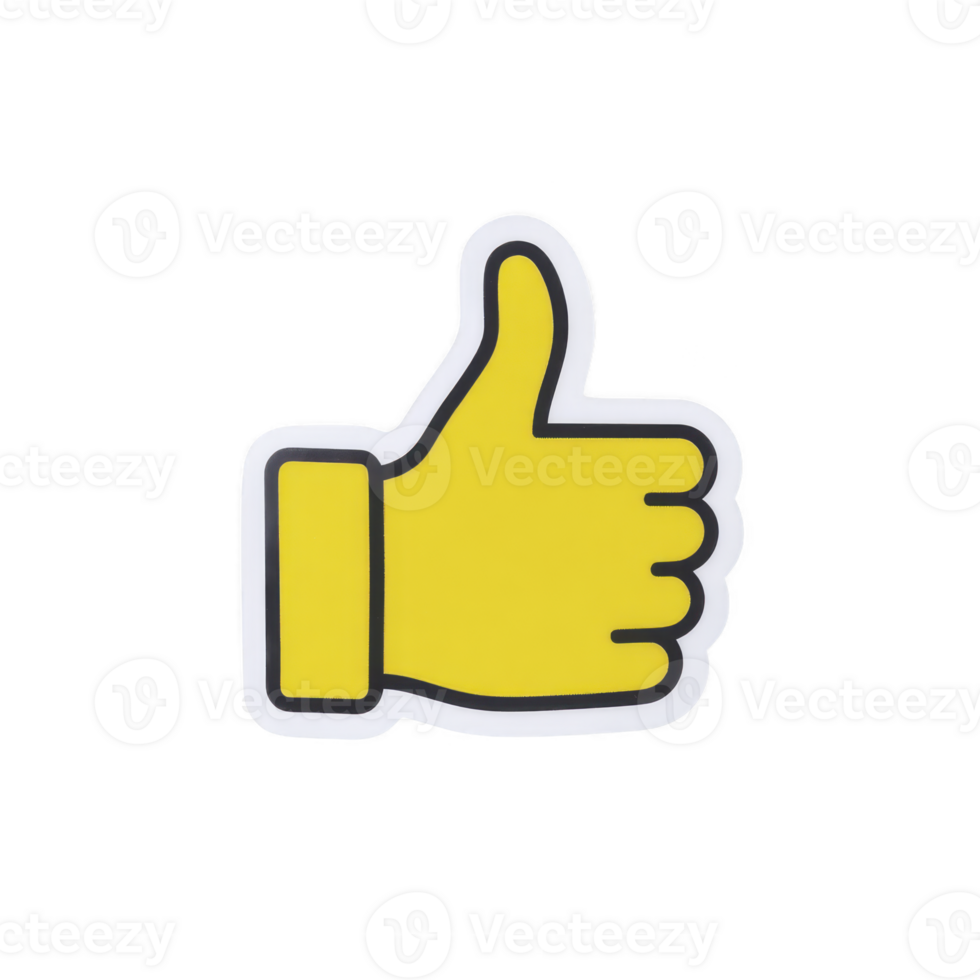 Yellow thumbs up icon with black outline on transparency background, symbolizing approval or agreement. simple design conveys positivity and affirmation png