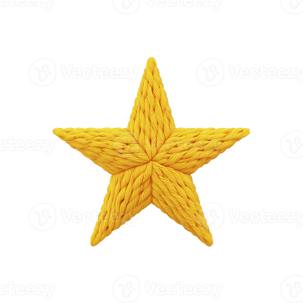 Bright yellow star made of twisted rope creates textured and unique design. star intricate pattern and vibrant color make it stand out against plain background png