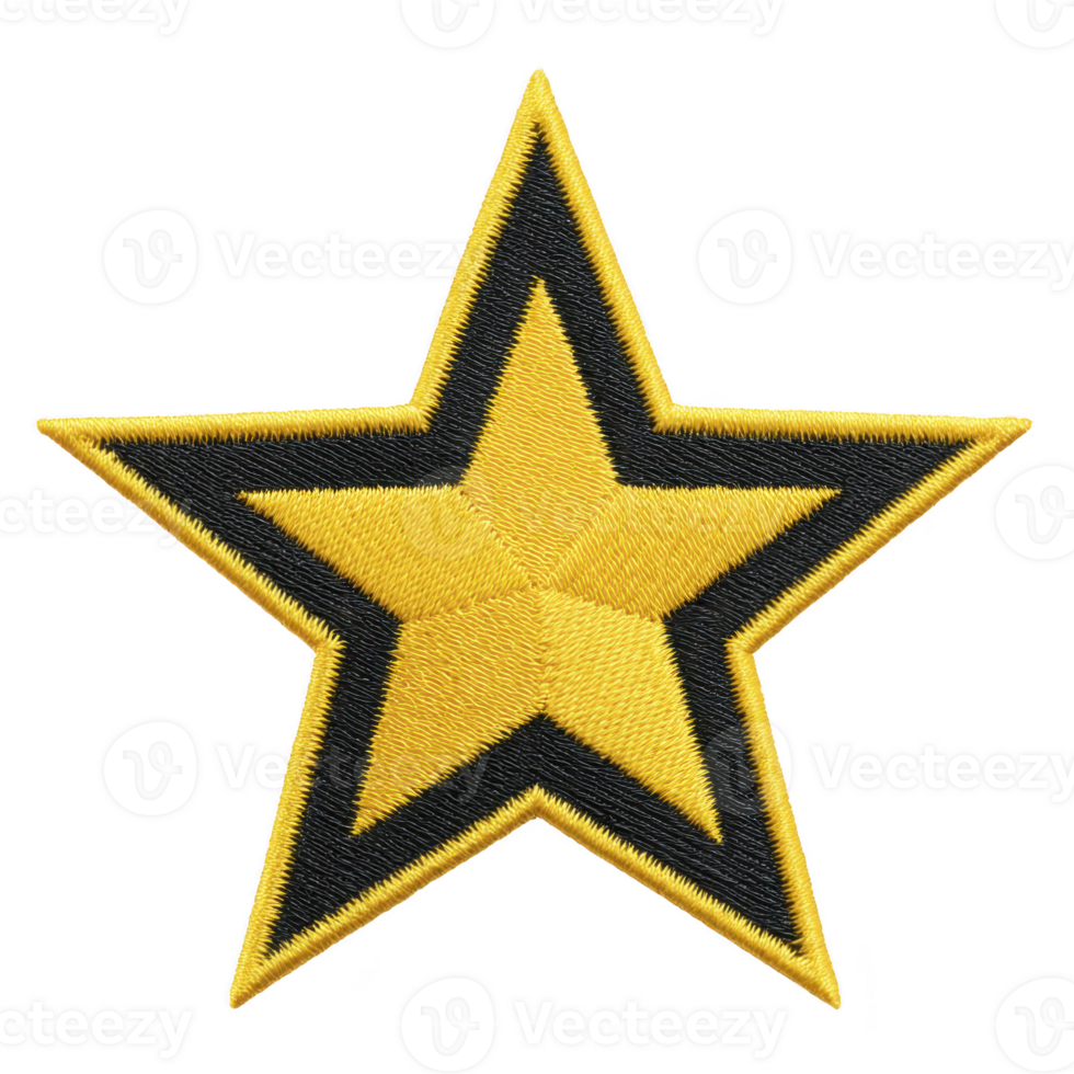 Yellow and black embroidered star patch with bold outline, perfect for adding decorative touch to clothing or accessories. design is simple yet striking, ideal for customization png