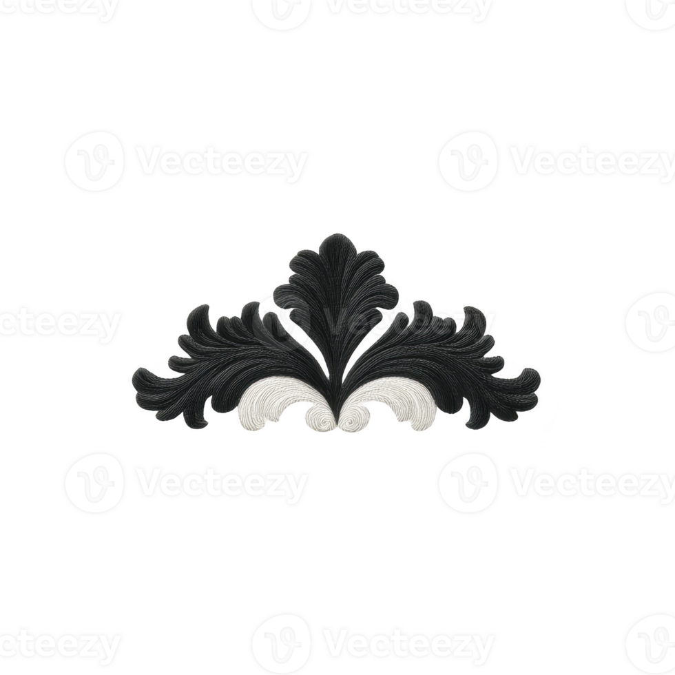 Ornate black and white decorative flourish with intricate leaf patterns, perfect for embellishing designs or adding touch of elegance to projects png