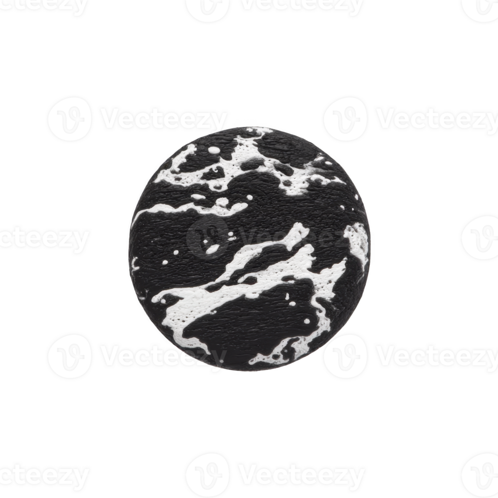 Black and white marbled sphere with smooth texture, resembling planet or abstract art piece, isolated on transparency background. design is modern and minimalistic png