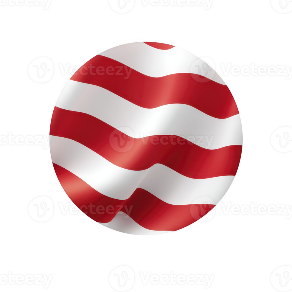 Shiny sphere with red and white wavy stripes creates dynamic and eye catching design, evoking sense of movement and energy. glossy surface enhances its vibrant appearance png