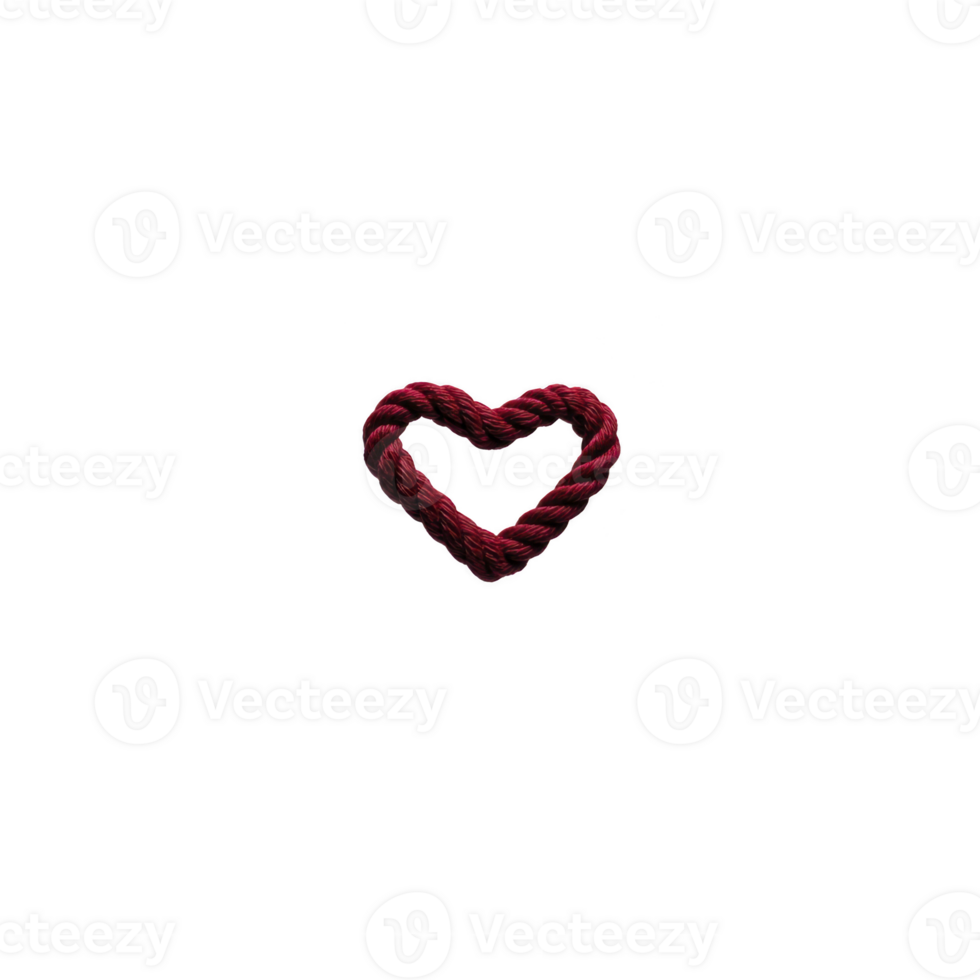 Red rope heart shape on transparent background symbolizes love and connection. intertwined texture adds rustic and handmade feel, perfect for romantic or craft themed designs png