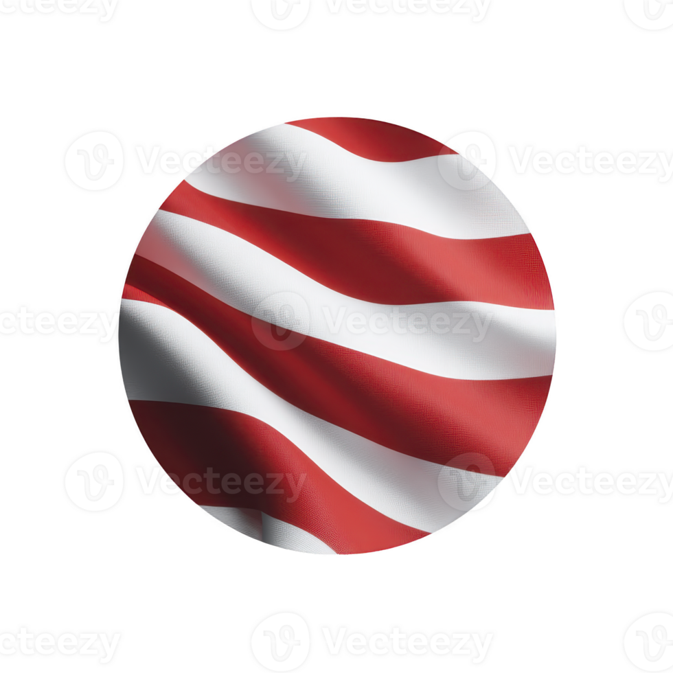 Circular image features waving red and white striped pattern, reminiscent of flag. design creates sense of movement and patriotism png
