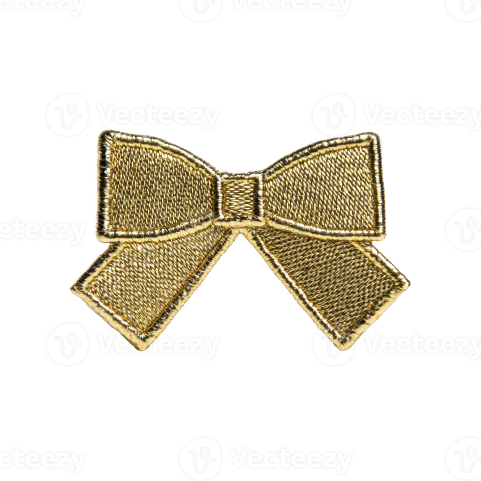 Gold embroidered bow with intricate stitching detail is displayed on transparency background, showcasing elegance and craftsmanship png