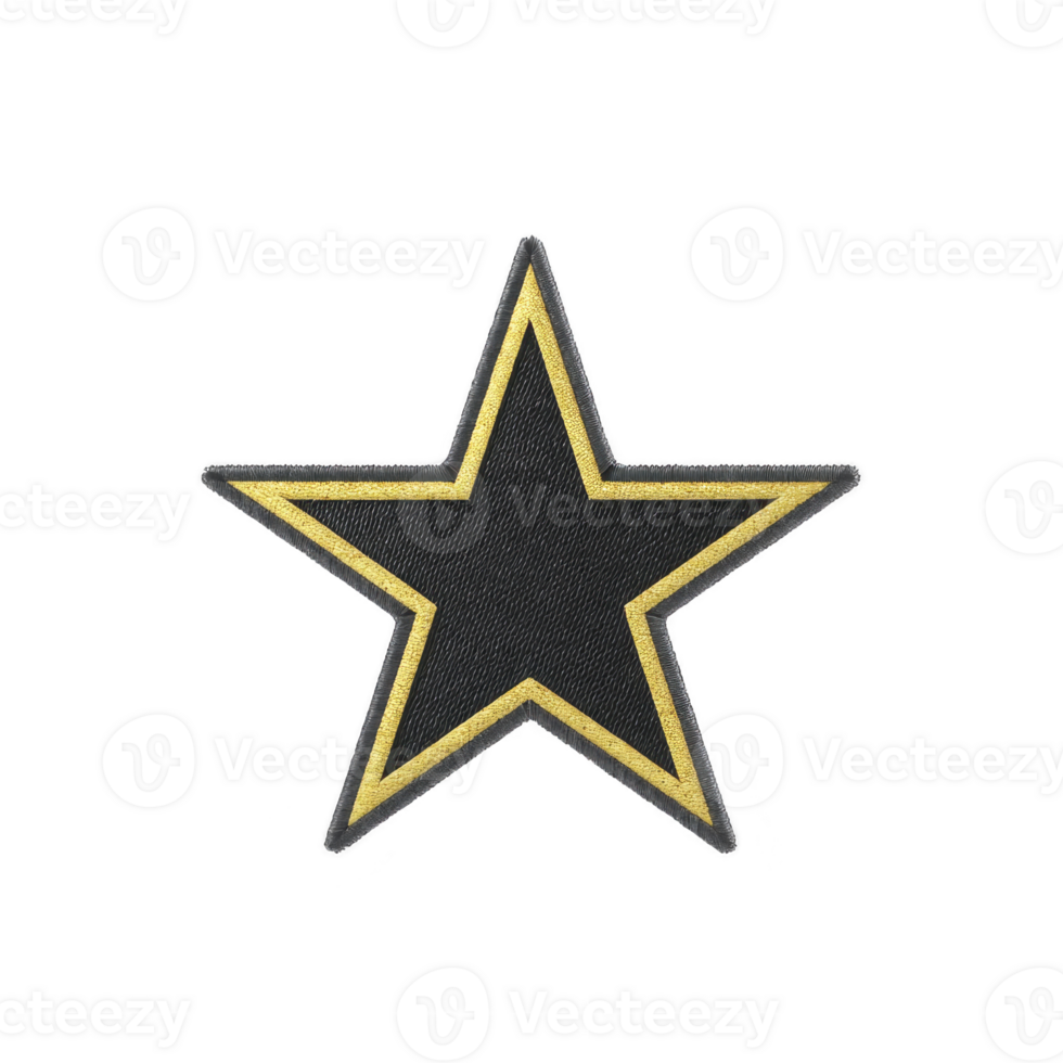 Black star with gold outline, symbolizing excellence and achievement, stands out against transparent background. design is simple yet striking, often used in military or decorative contexts png