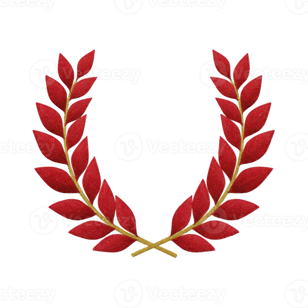 Red laurel wreath with gold stems symbolizes victory and achievement, often used in awards and ceremonies. vibrant red leaves contrast with gold, creating striking and elegant design png