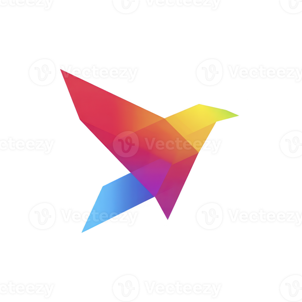 Colorful geometric bird illustration with gradient of red, orange, yellow, and blue hues, creating vibrant and modern design. abstract style adds dynamic and artistic touch png